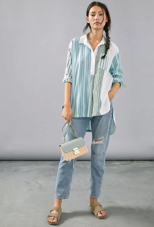 Anthropologie Tops - Anthropologie Maeve Alix Henley Blouse - Patchwork Stripe Pattern - Large